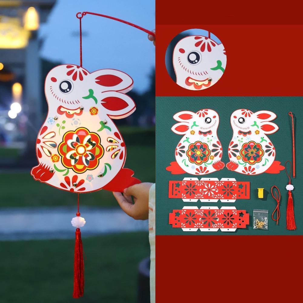 Cartoon Mid-Autumn Festival Lantern Antique Ancient Rabbit Flower Lantern Handmade Traditional Lantern DIY Material Package