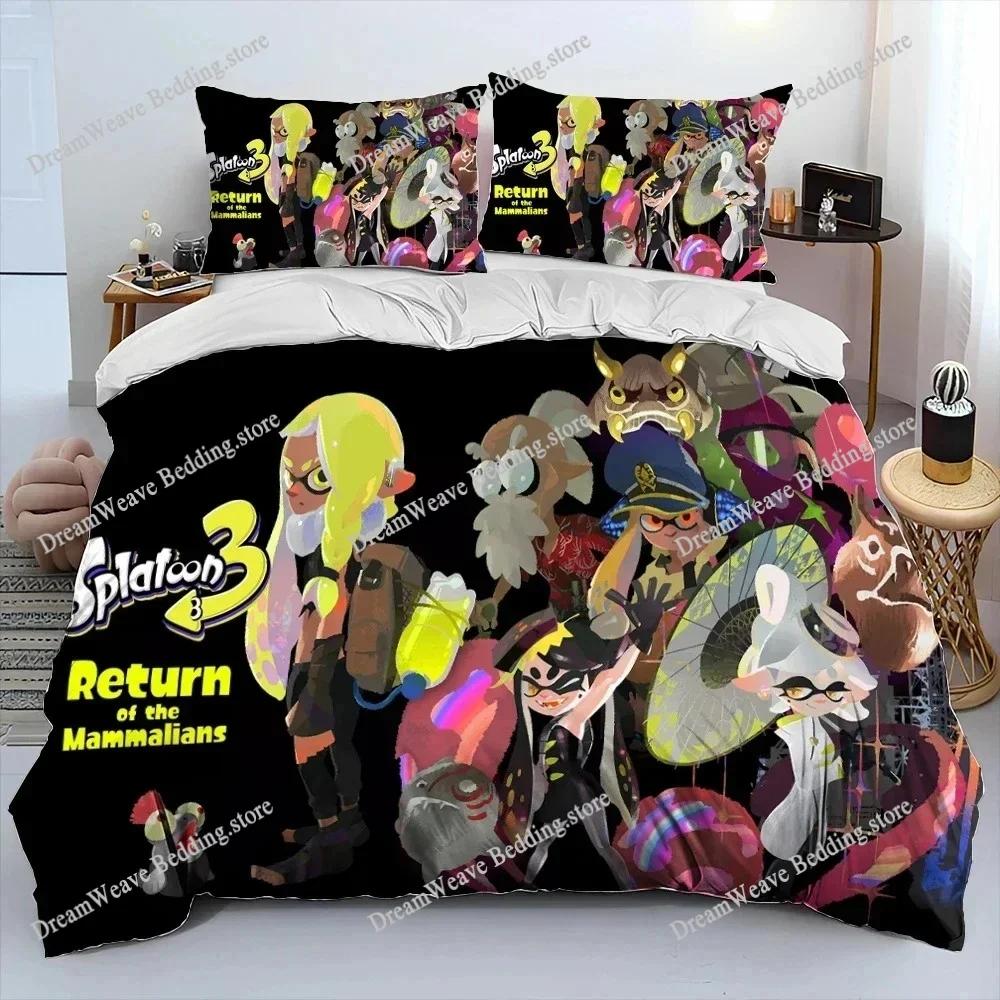 S-Splatoon Игра Геймер Мультяшный Одеяло Постельное Белье Комплект, Пододеяльник Постельный Комплект Чехол на Одеяло Наволочка, Кинг Квин Размер Постельное Белье Мальчики9
