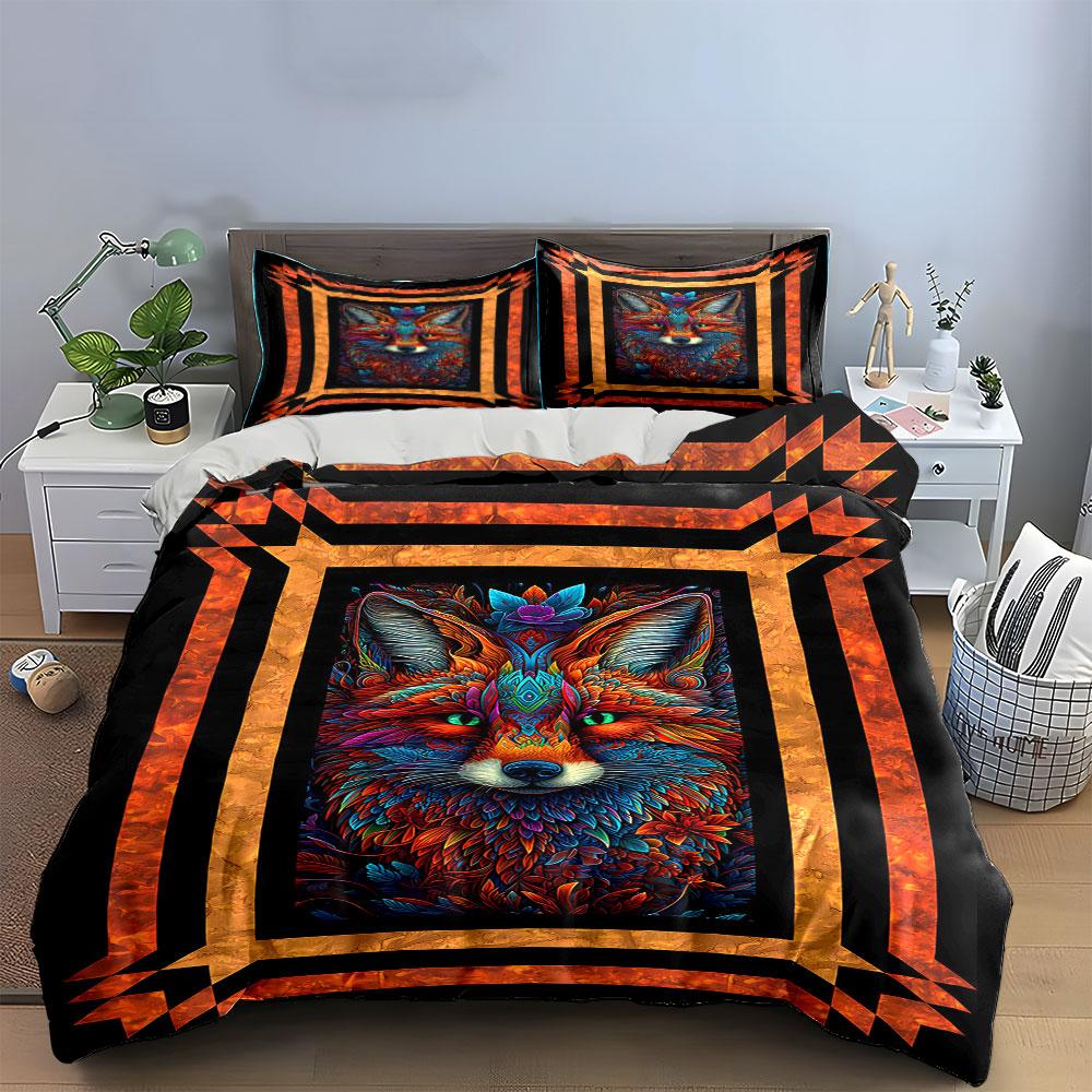 Vibrant fox with patterns. Bedding sets Duvet cover sets Duvet covers Pillowcases(1 * Duvet Cover 2 * Pillowcases without duvet insert)