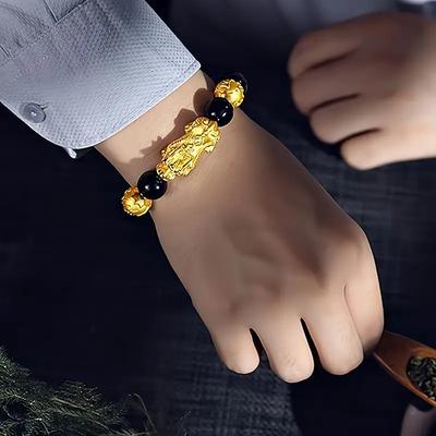 3 шт. символ привлечения богатства мужской оберег от зла Подарочный браслет - стеклянные бусины Ом мани падме хум Браслет с мифическим диким животным Деликатные украшения