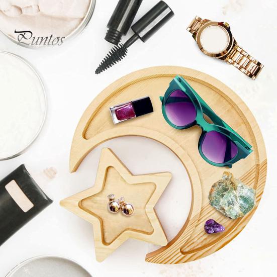 Moon Star Wooden Plate Jewelry Tray Smooth Edge Burr Free Dessert Party Serving Tray Ramadan Decoration