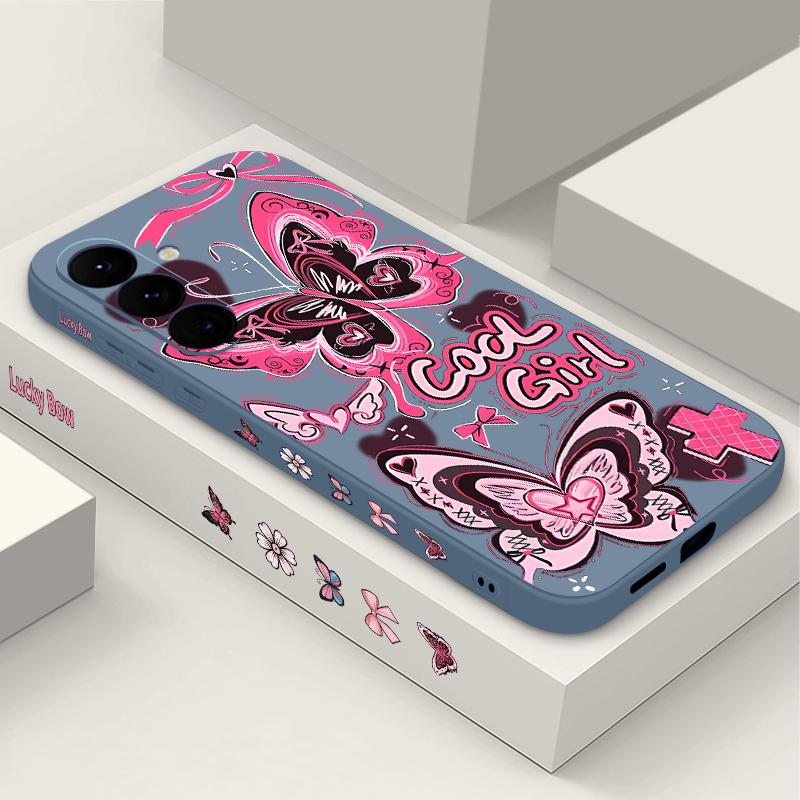 Cool Girl Butterfly Case For Samsung Galaxy S25 Edge S24 Ultra S23 S22 Plus S21 FE A15 A35 A55 A16 A54 A36 A56 A17 5G Capa Funda