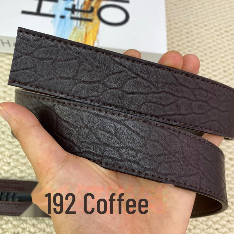 Men's Leather Automatic Buckle Belt with Headless, Buckleless Cowhide Strip and Vegetable-Tanned Card Slot