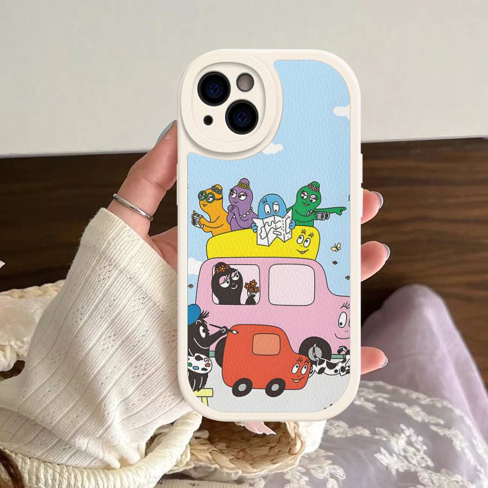 Cartoon Barbapapa Phone Case For IPhone 16 15 14 13 12 11 Pro Max Plus Leather Soft Cover