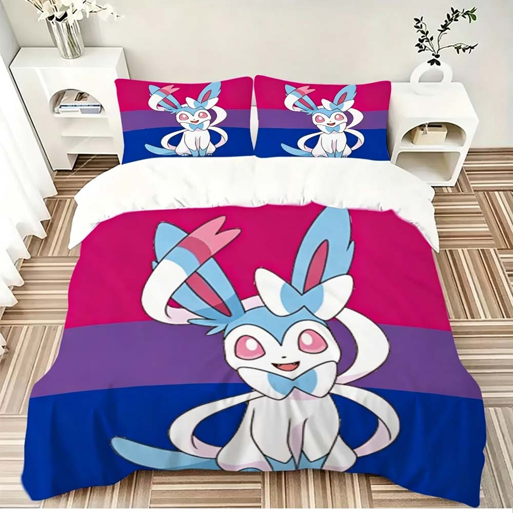 Cartoon Sylveon Duvet Cover Pillowcase Elves Bedding Set Adult Boy Girl Bedroom Decoration Children Single Double Large Size