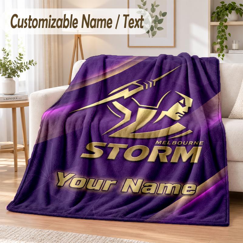 Custom Text Flannel Blanket Melbourne Storm Print Warm Cozy Blanket Home Sofa Bedding