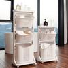 Multi-Tier Rolling Laundry Hamper Dirty Clothes Basket Cart with Removable Basket Top Shelf Wheeled Laundry Storage Cart for Bedroom Laundry Room