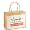 Sac De Plage - PLANETEE - Jute Avec Poche Anaelle En Vacances - Coton Naturel - Multicolore - 43x33 Cm