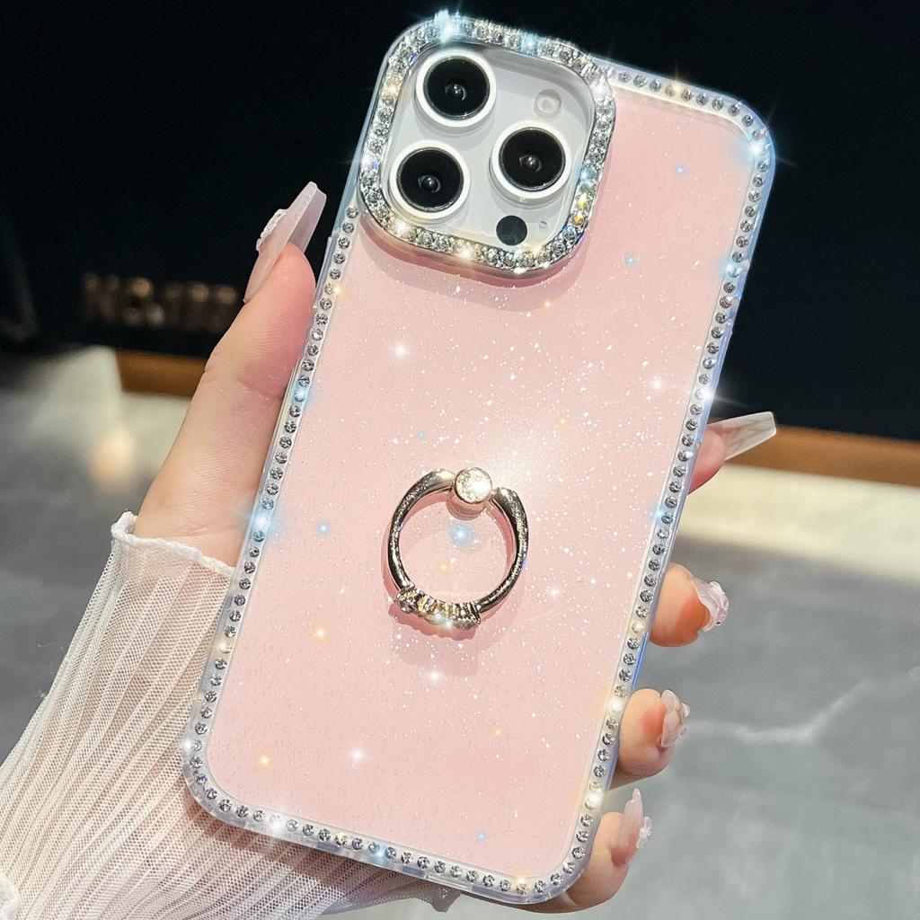 IMD Глиттерные Звезды Покрытие Кольцо для Пальца Алмазный Чехол Для iPhone 17 Air 16 E 15 14 13 Pro Max Plus Стразы Прозрачный Ударопрочный Чехол
