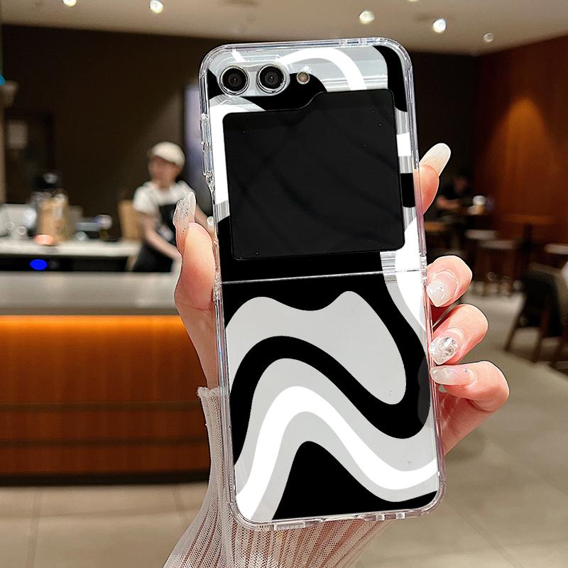 Transparent Soft Phone Case For Samsung Galaxy Z Flip 6 5 4 3 5G Flip6 Flip5 Flip4 Metal Buckle Wave Pattern Clear Folding Cover