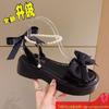 Women's 2024 Summer Fairy Style Platform Sandals with Bow, Thick Sole, Pearl Accent, and One-Strap Design
