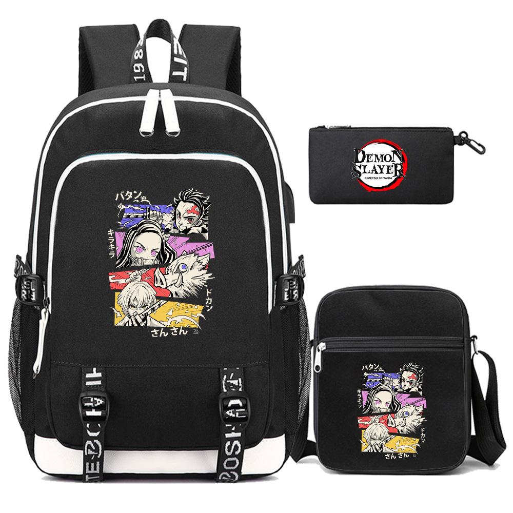 3 шт./комплект Мультяшный рюкзак с принтом Клинок, рассекающий демонов, Большая вместимость, Сумка для книг, Школьная сумка для ученика, мальчика, девочки, Наружная сумка для ноутбука, для путешествий, Подарок