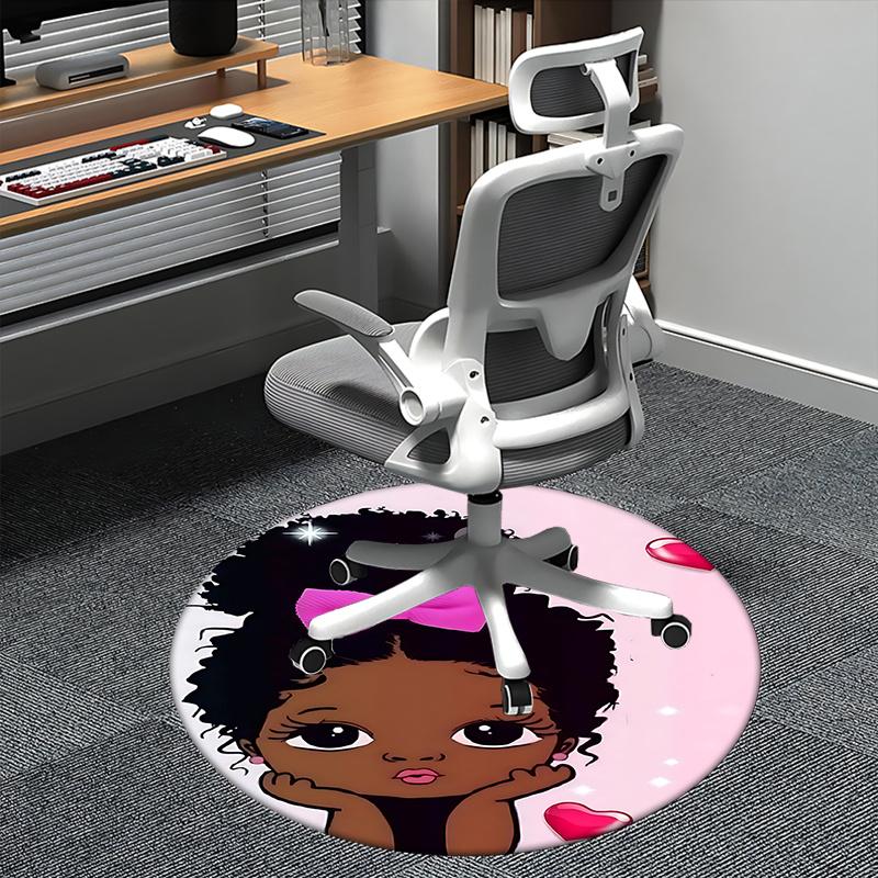 Pink Afro Girl Chair Mat - Round Carpet for Home Decor, Office, Living Room, Bedroom Gift - Suitable for Various Rooms0511b