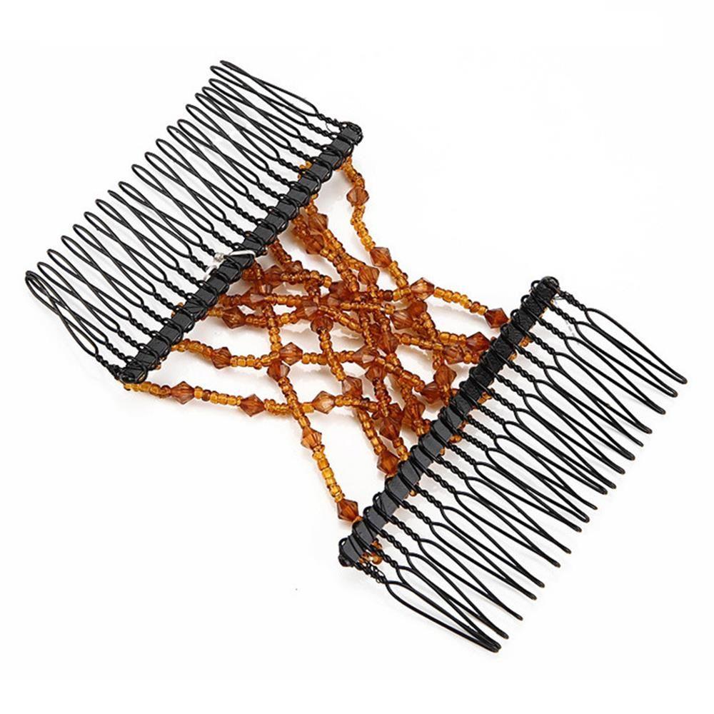 Fashion Woman Double Clip DIY Elastic Headband Bun Hair Combs Beads Comb Metal Hairpins