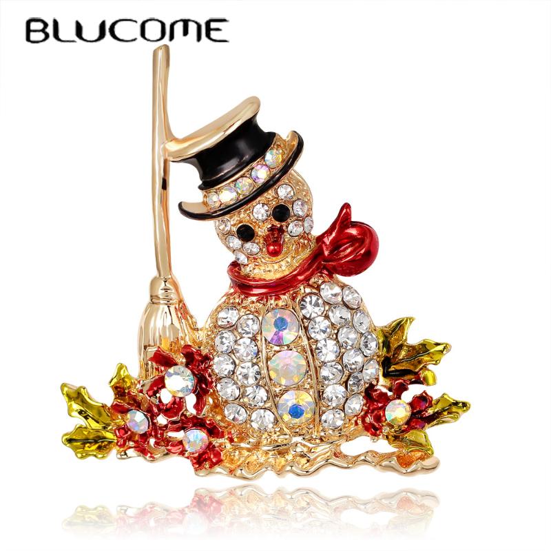 Blucome Christmas Cute Colorful Anime Snowman Brooch for Women Men Suit Coat Hijiab Pins New Year Gift