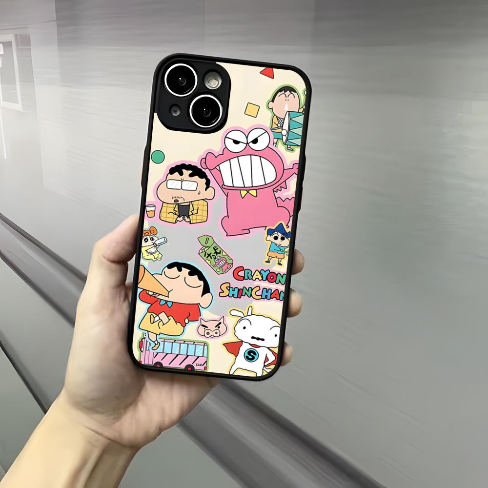 Cute C-Crayon S-Shinchan Clear Phone Case For Iphone 17 16 15 14 13 12 Pro Max Xr Air Plus Skin Feel Black Hard Shell Cover