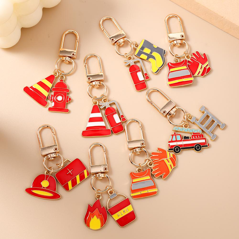 New Fire Gloves Firefighting Shoes Keychain Fire Equipment Key Ring Pendants for Women Girls Handbag Decor DIY Jewelry Gift
