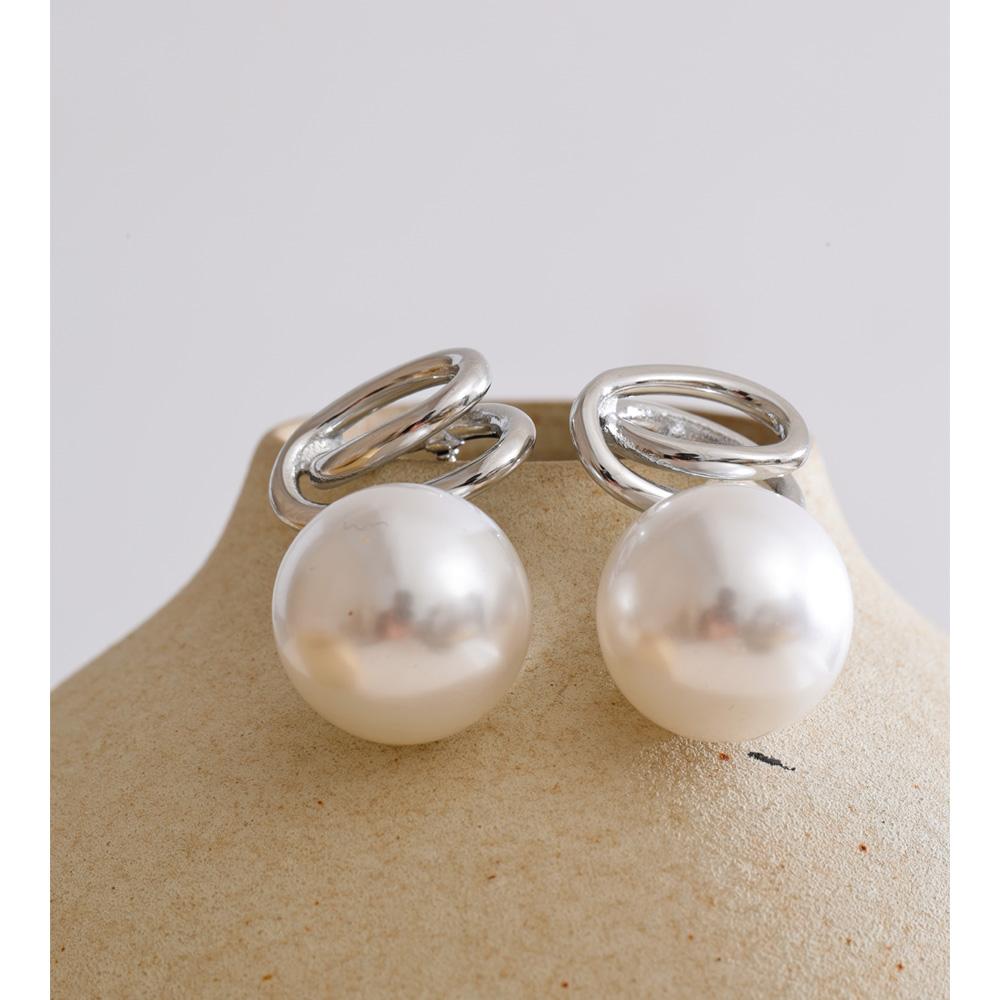 Yhpup New Arrivals Simulated Pearls Round Geometric Stud Earrings Rust Proof Metal Stainless Steel Korean Fashion Daily Jewelry