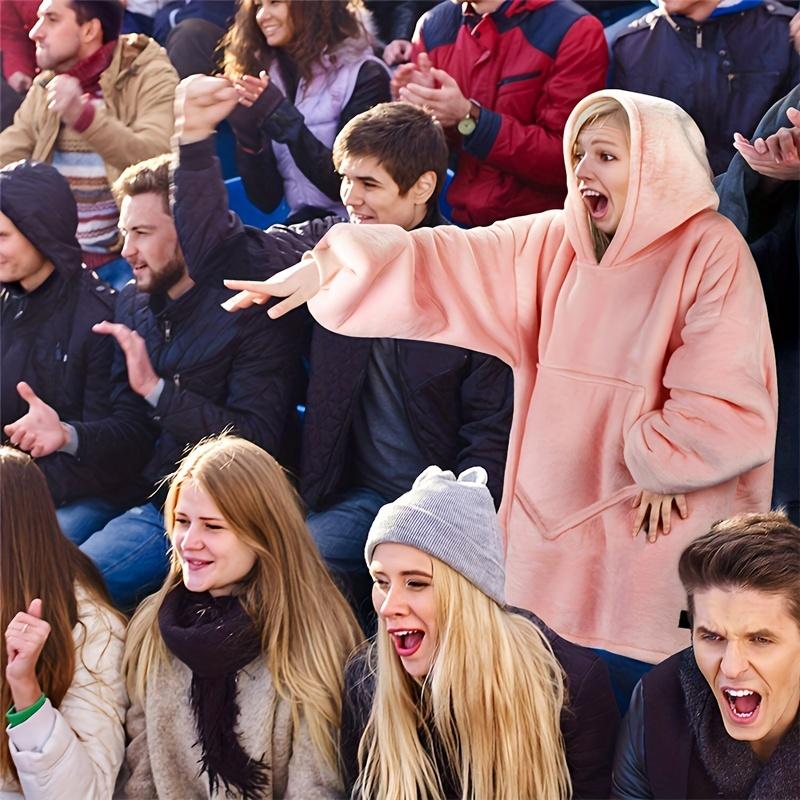 Ультрамягкое уютное худи-одеяло оверсайз - Двусторонний носимый свитшот из флиса шерпа с карманом-кенгуру, машинная стирка