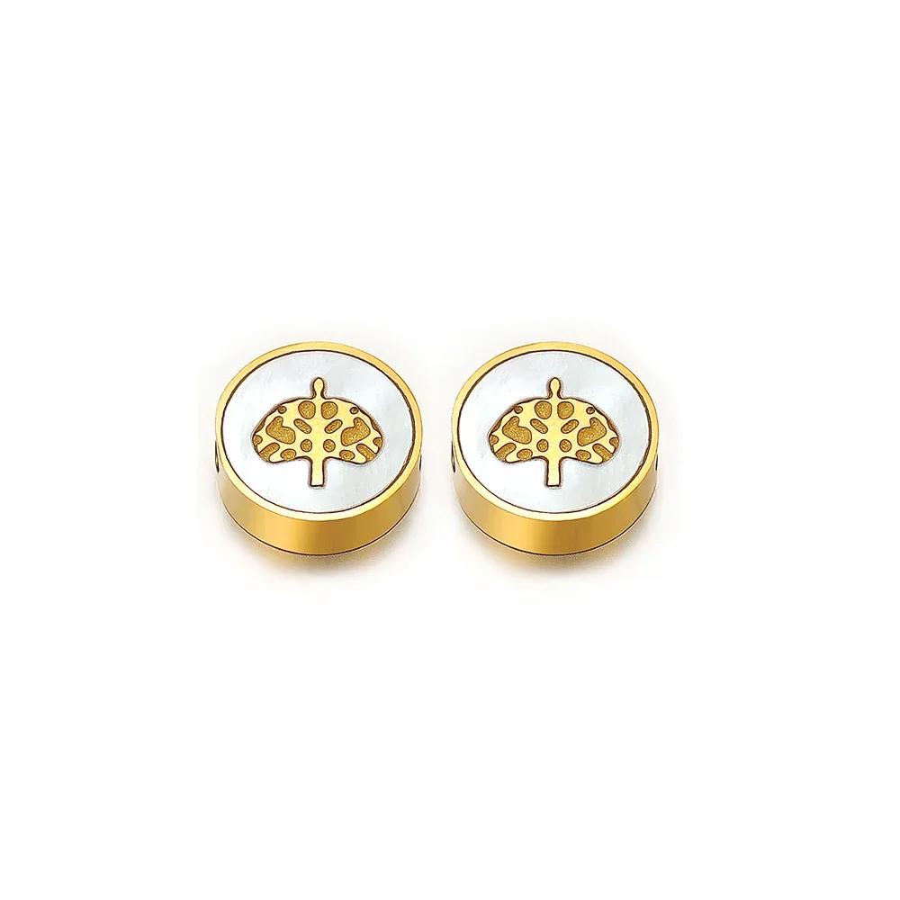 5Pcs Stainless Steel Round Gold Color Shell Cross Moon Beads Charms for DIY Women Necklace Jewelry Making Bracelet Accessories
