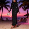 Women's Sequin Bodycon Maxi Dress Sparkly Crew Neck Long Sleeve Mermaid Dress Formal Party Cocktail Evening Gown