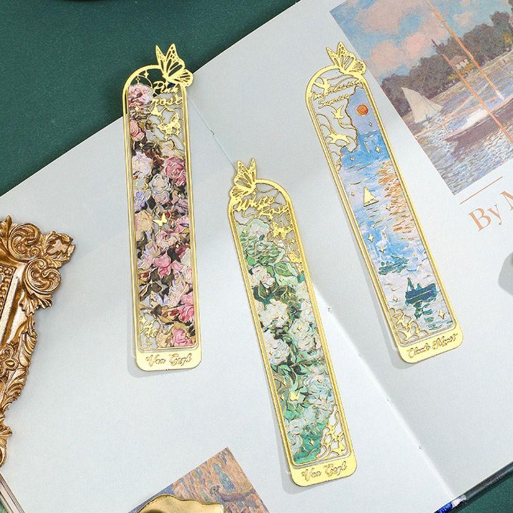 Hollow Metal Bookmark Oil Painting Pagination Mark Multifunctional Book Page Marker  Gifts