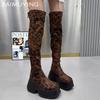 Leopard Platform Women High Boots Fashion Sexy High Heels Shoes 2025 Trend Winter Over The Knee Chunky Motorcycle Botas De Mujer