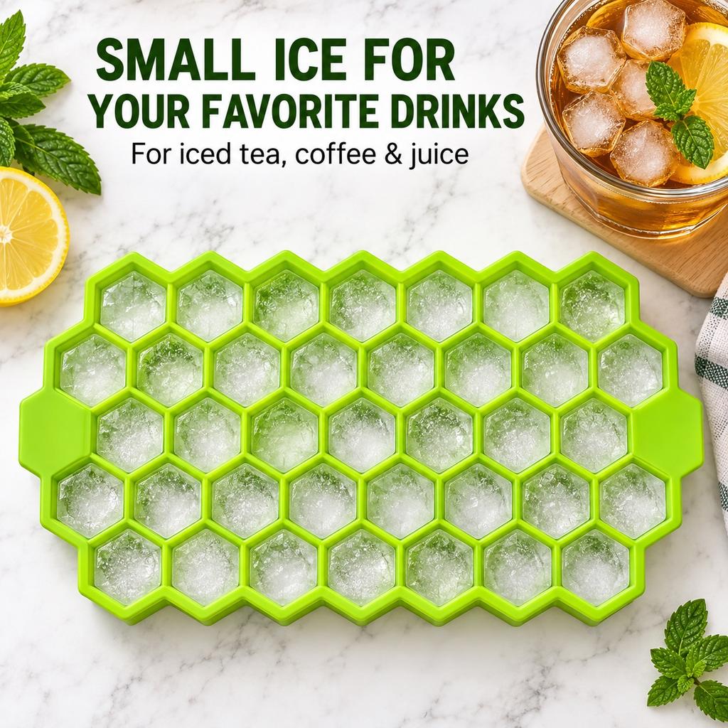 37-Cell Honeycomb Silicone Ice Tray with Lid, 4 Color Options