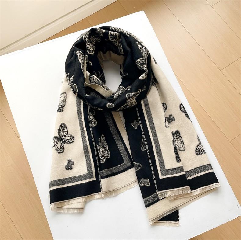 Classic Fashion Letter Thousand Birds Grid Imitation Cashmere Scarf Women's Winter Thickened Double Sided Air Conditioning Shawl Scarf Women's