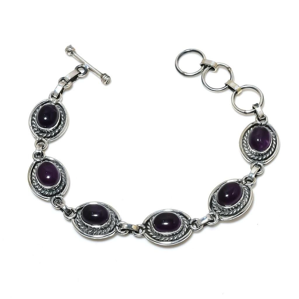 Браслет из натурального аметиста ручной работы из стерлингового серебра 925 пробы, браслет из аметиста для жены, браслет унисекс, праздничный подарок