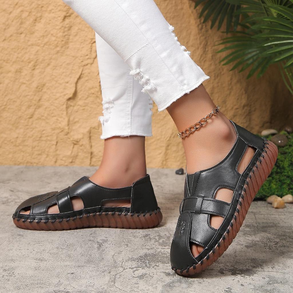Модные женские сандалии 2024 года, летние туфли на плоской подошве, удобные нескользящие мокасины для мам, дышащие однотонные туфли для ходьбы Zapatos De Mujer
