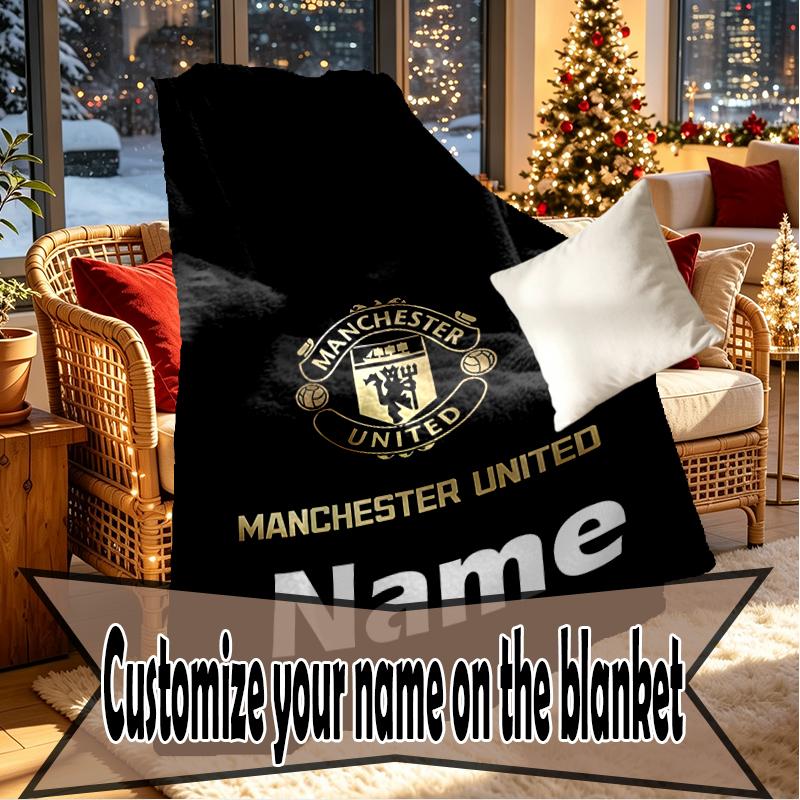 Custom Name Personalized Manchester Football F.C Print Blankets, Home Decor, Bedroom, Sofa, Camping, Couch, Gifts for Birthday Christmas