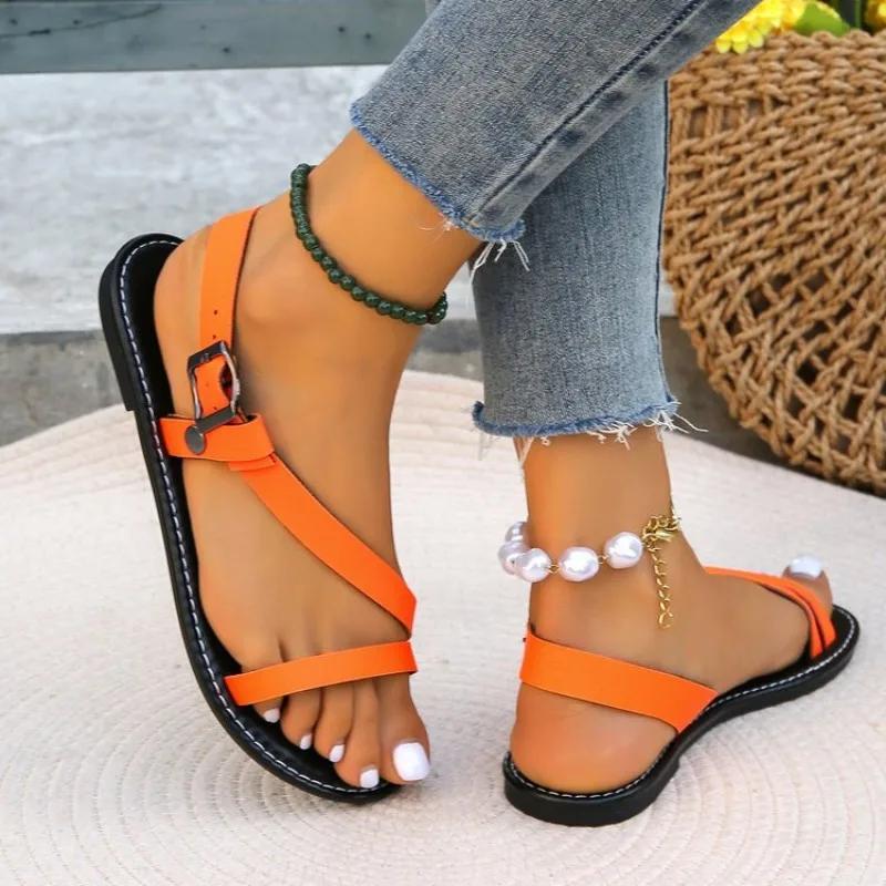 Женские сандалии Римская обувь Летние новые Римские туфли на плоской подошве Тапочки Пляжная спортивная повседневная женская обувь Мягкие женские шлепанцы в стиле бохо