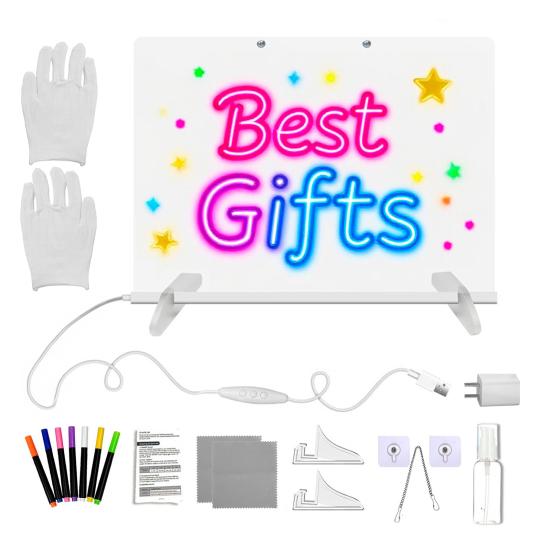 Детская светодиодная доска для рисования со подставкой, маркерами, салфеткой для стирания, USB-зарядкой, светящаяся акриловая доска для сухого стирания, офисная, школьная, домашняя доска для заметок с подсветкой для рисования дудлов