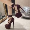 Fashion Women High Heel Fashion Metal Rivets Ankle Strap Platform Pumps Sandals Women Wedding Party Sexy Platform Stripper Design Shoes