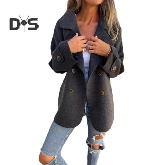 Женское зимнее пальто с отложным воротником, однотонное, двухстороннее, шерстяное, двубортное, свободного кроя, пальто, теплое, с длинными рукавами, для поездок на работу, для свиданий, весна