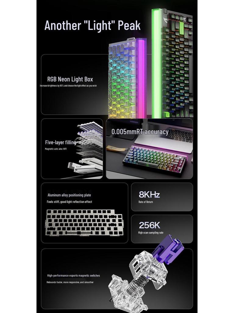 ATTACKSHARK R85HE Механическая игровая клавиатура с RGB-подсветкой и световым боксом, на магнитных переключателях, с низкой задержкой