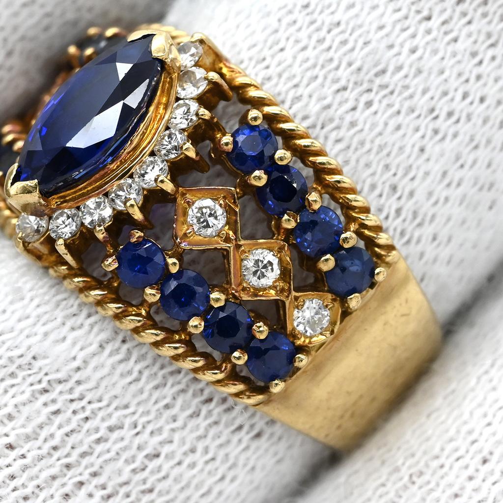 NON BRAND - Blue sapphire and diamond design ringRing ring 18K Yellow Gold/sapphire #12.5(JP Size) Array