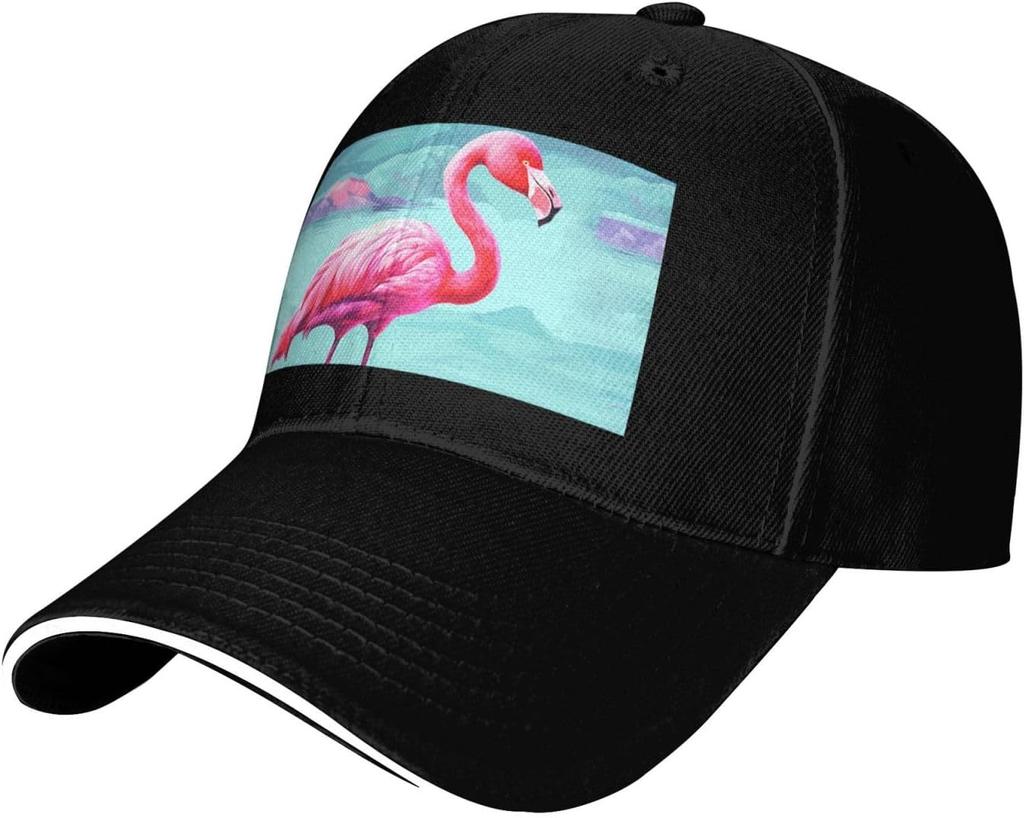 Flamingo Print Baseball Cap Polyester Adjustable Sun Protection Casual Trucker Hat for Unisex Adult