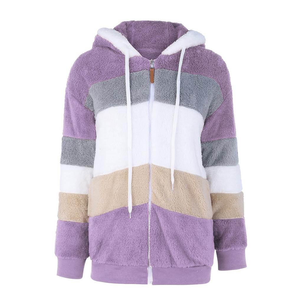 Женская мода плюшевая молния с длинным рукавом шить теплый свитер топы пальто зимнее