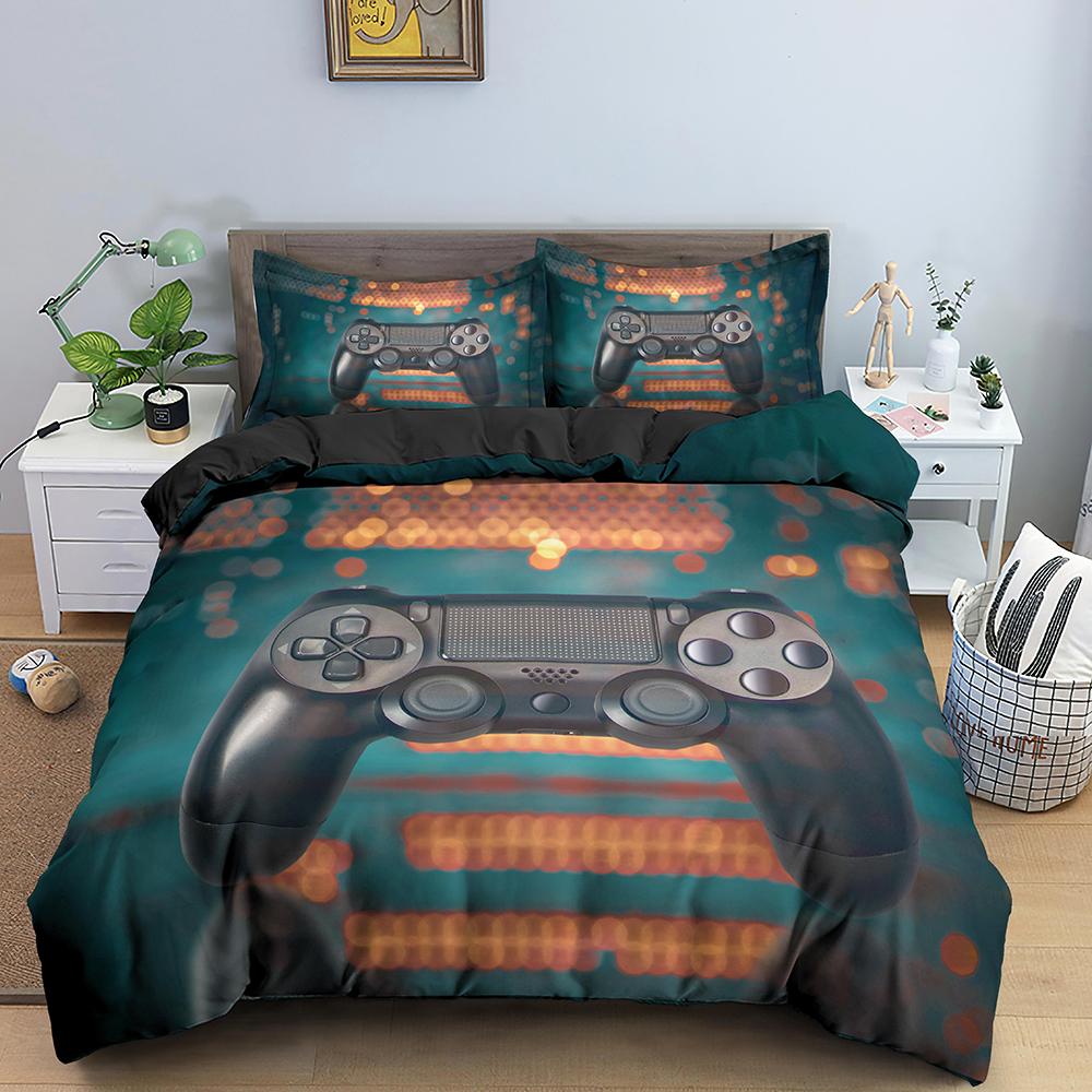 Teens Video Games Comforter Duvet Cover King Gamepad Controller Bedding Set Youth Game Bedding Set 2/3pcs Polyester Quilt Cover