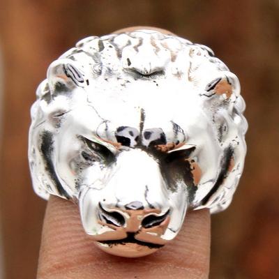 Серебряные украшения с шармом, кольцо с лицом льва, эффектные украшения, кольцо ручной работы, украшения с животными