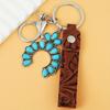 1pc Vintage Western PU Leather Imitation Turquoise Pumpkin Flower Cross Cowboy Keychain Unique Unisex Keyring Boho Style Jewelry