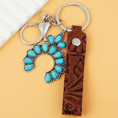1 шт. винтажный ковбойский брелок из искусственной кожи в стиле вестерн с имитацией бирюзы и цветка тыквы, крестик, уникальный брелок унисекс, ювелирные изделия в стиле бохо