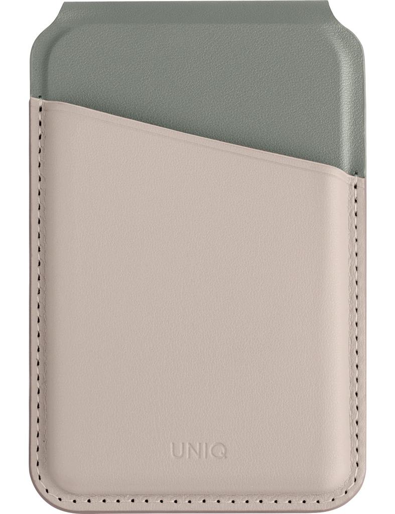 UNIQ LYDEN DS MagSafe Compatible Card Case with Smartphone Skimming PU Leather Stand, Prevention, (Ivory/Moss Green)