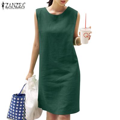 Женское летнее хлопковое платье-майка без рукавов с круглым вырезом