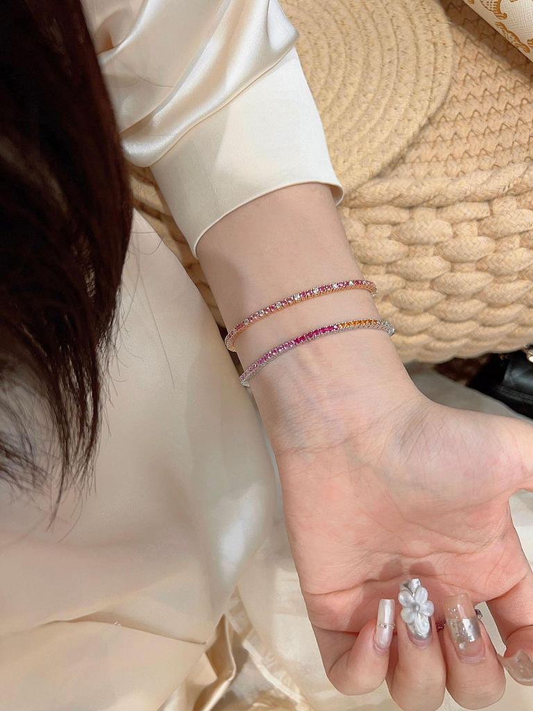 Теннисный браслет с градиентными розовыми бриллиантами 2 мм - Роскошный 925 стерлингового серебра, дизайн "Звездный свет" для женщин