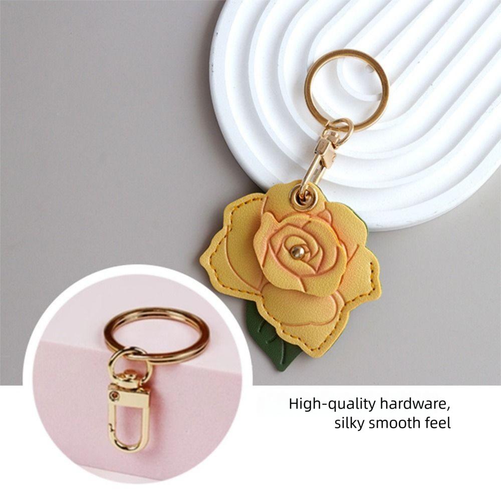 3D Rose Rose Flower Bag Keychain PU Leather Entrance Guard Card Holder Valentine's Day gift