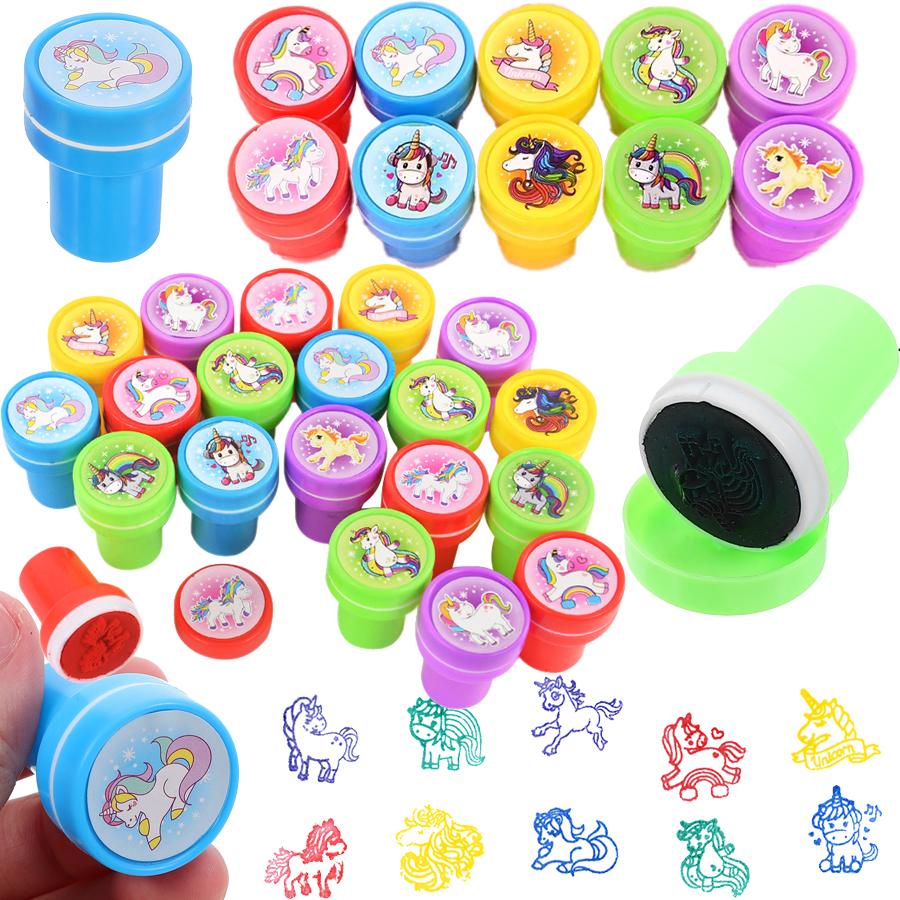 10-30pcs Animal Unicorn Stamps for Kids Self-ink Stamps Funny Toy Smiley Face Seal Scrapbooking DIY Painting Photo Album Decor