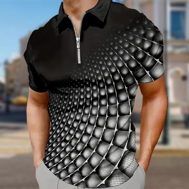 Men's Shirt Polo Casual Zip Short Sleeve Fashion Casual Zipper Summer Spring Regular Fit Coconut Tree 3D Print Shirt